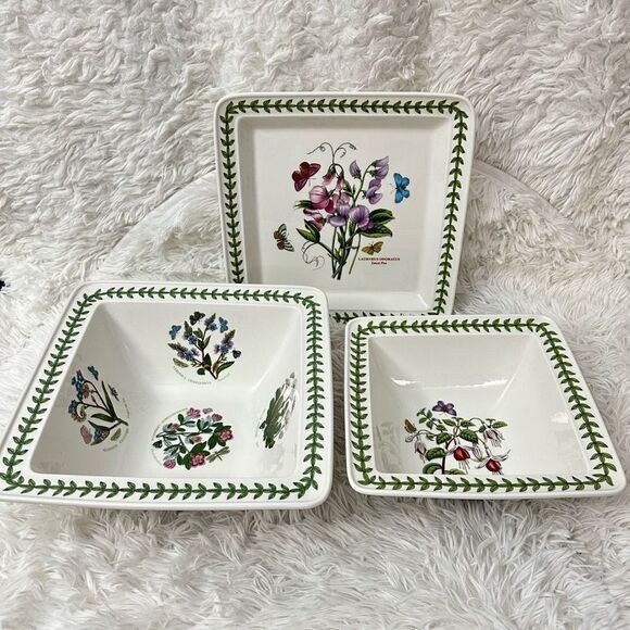 PORTMEIRION‎ Botanic Garden 3 - Piece Square Shaped Serving Dish & Bowl - Picture 1 of 8